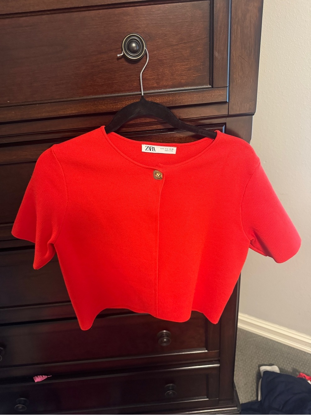 Zara Red Short-Sleeve  Button Top
